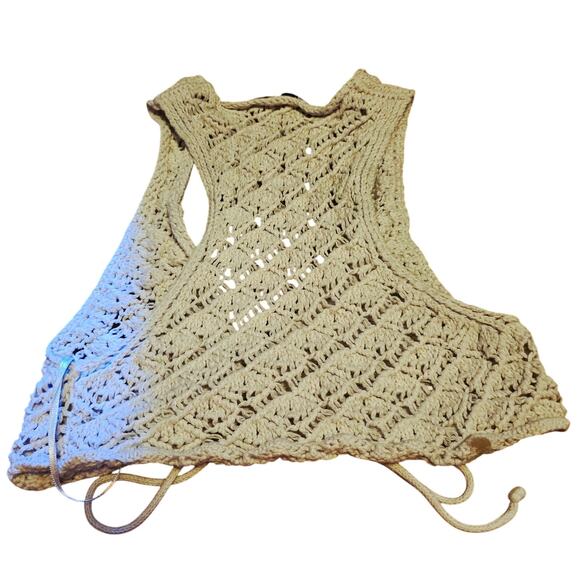 Stradivarius knit tie front crop festival boho top - Picture 2 of 4